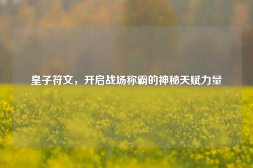皇子符文,开启战场称霸的神秘天赋力量