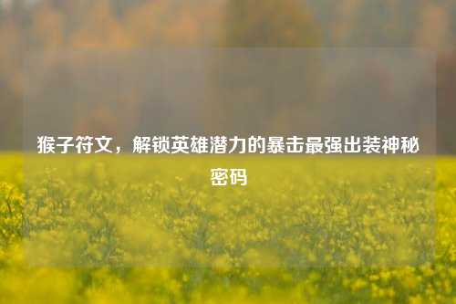 猴子符文，解锁英雄潜力的暴击最强出装神秘密码