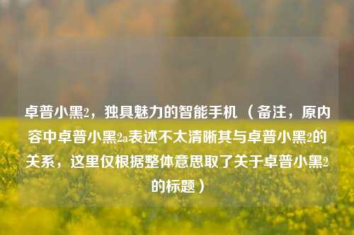 卓普小黑2，独具魅力的智能手机 （备注，原内容中卓普小黑2a表述不太清晰其与卓普小黑2的关系，这里仅根据整体意思取了关于卓普小黑2的标题）