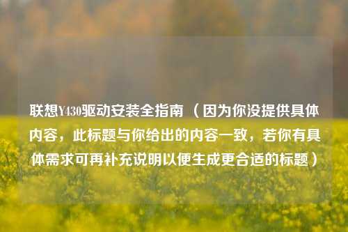 联想Y430驱动安装全指南 (因为你没提供具体内容,此标题与你给出的内容一致,若你有具体需求可再补充说明以便生成更合适的标题)