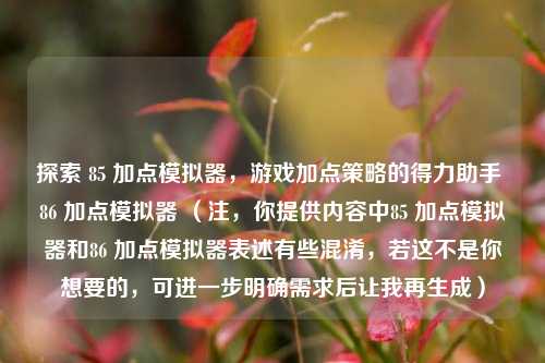 探索 85 加点模拟器，游戏加点策略的得力助手 86 加点模拟器 （注，你提供内容中85 加点模拟器和86 加点模拟器表述有些混淆，若这不是你想要的，可进一步明确需求后让我再生成）