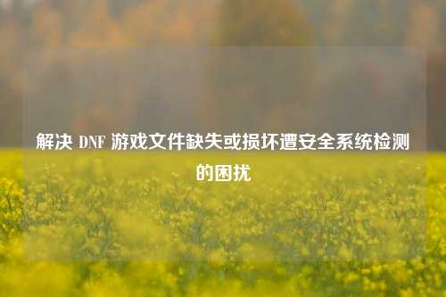 解决 DNF 游戏文件缺失或损坏遭安全系统检测的困扰