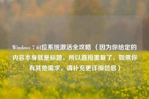 Windows 7 64位系统激活全攻略 (因为你给定的内容本身就是标题,所以直接重复了,如果你有其他需求,请补充更详细信息)