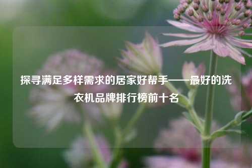 探寻满足多样需求的居家好帮手——最好的洗衣机品牌排行榜前十名