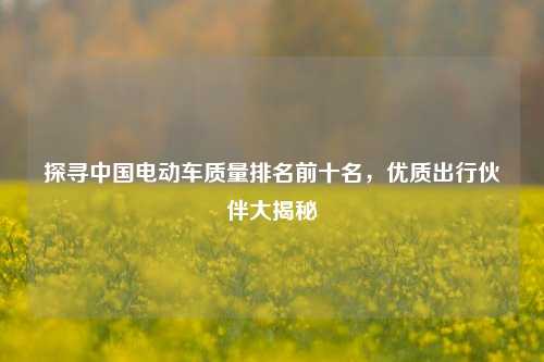 探寻中国电动车质量排名前十名,优质出行伙伴大揭秘