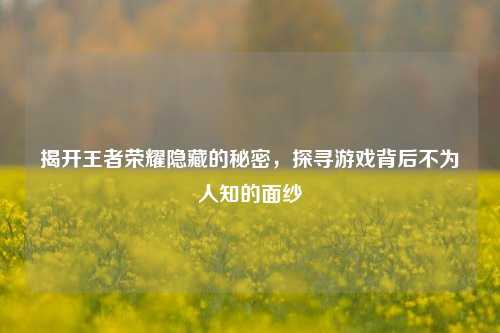 揭开王者荣耀隐藏的秘密,探寻游戏背后不为人知的面纱
