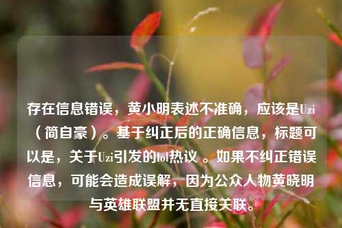 存在信息错误，黄小明表述不准确，应该是Uzi（简自豪）。基于纠正后的正确信息，标题可以是，关于Uzi引发的lol热议 。如果不纠正错误信息，可能会造成误解，因为公众人物黄晓明与英雄联盟并无直接关联。