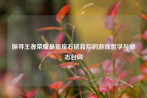 探寻王者荣耀最新座右铭背后的游戏哲学与励志台词