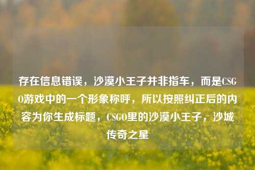 存在信息错误，沙漠小王子并非指车，而是CSGO游戏中的一个形象称呼，所以按照纠正后的内容为你生成标题，CSGO里的沙漠小王子，沙城传奇之星