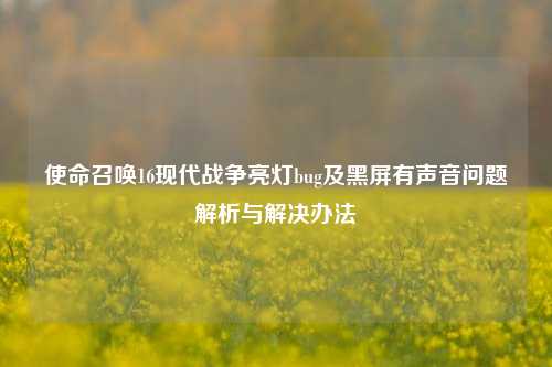 使命召唤16现代战争亮灯bug及黑屏有声音问题解析与解决办法