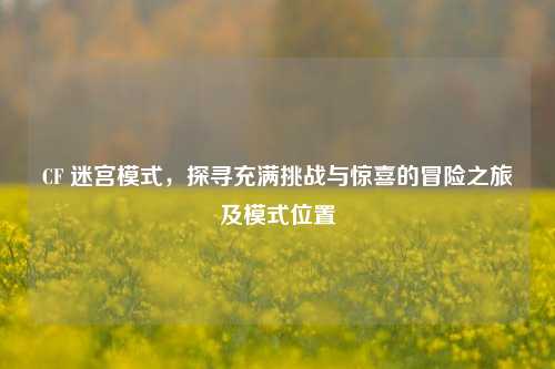 CF 迷宫模式，探寻充满挑战与惊喜的冒险之旅及模式位置