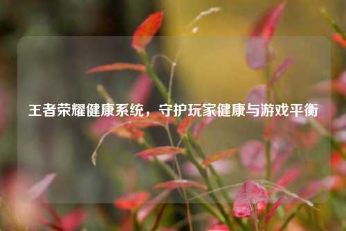 王者荣耀健康系统，守护玩家健康与游戏平衡