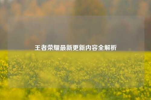 王者荣耀最新更新内容全解析