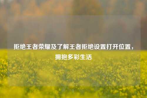 拒绝王者荣耀及了解王者拒绝设置打开位置，拥抱多彩生活