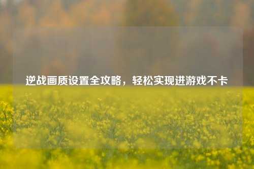 逆战画质设置全攻略，轻松实现进游戏不卡
