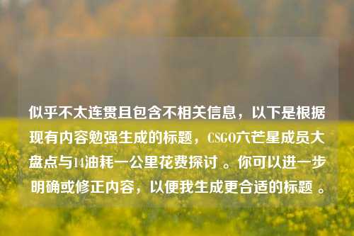 似乎不太连贯且包含不相关信息，以下是根据现有内容勉强生成的标题，CSGO六芒星成员大盘点与14油耗一公里花费探讨 。你可以进一步明确或修正内容，以便我生成更合适的标题 。