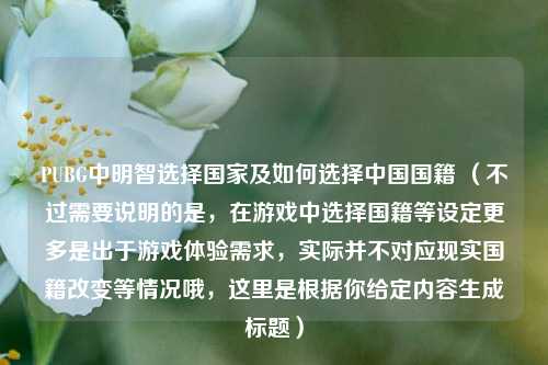 PUBG中明智选择国家及如何选择中国国籍 （不过需要说明的是，在游戏中选择国籍等设定更多是出于游戏体验需求，实际并不对应现实国籍改变等情况哦，这里是根据你给定内容生成标题）