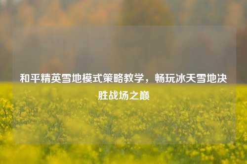 和平精英雪地模式策略教学，畅玩冰天雪地决胜战场之巅